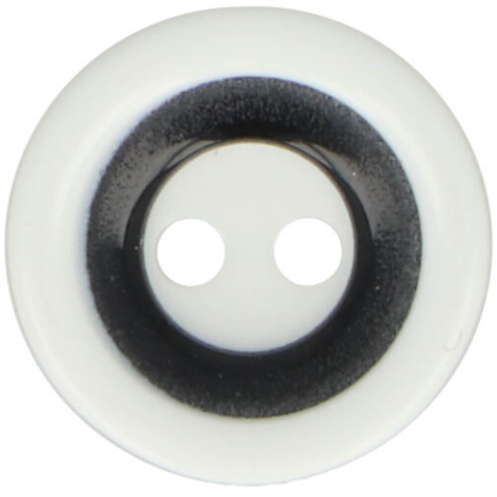 10 runde Kunststoff Knöpfe - 20" = 12,7 mm - Weiß mit schwarzem Kreis