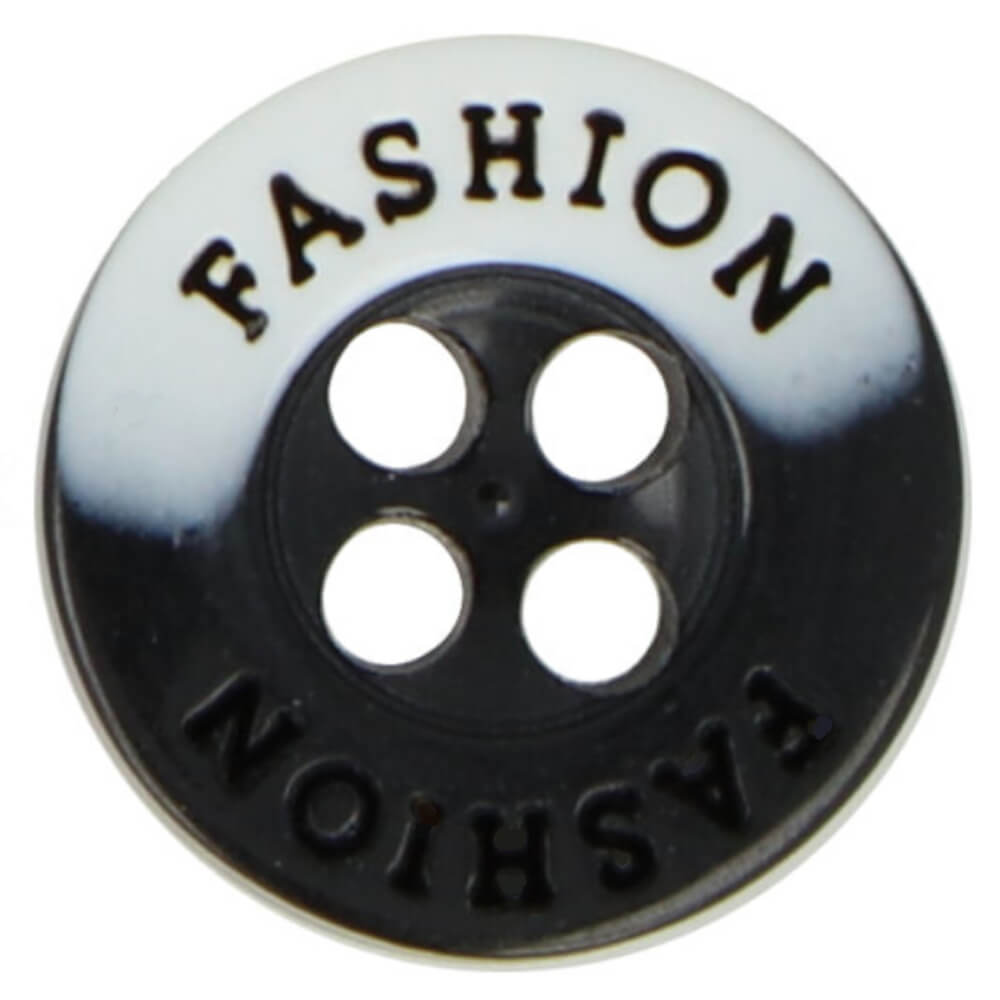 10 runde Kunststoff Knöpfe - 18" = 11,3 mm - FASHION - Schwarzer Knopf mit Weiß