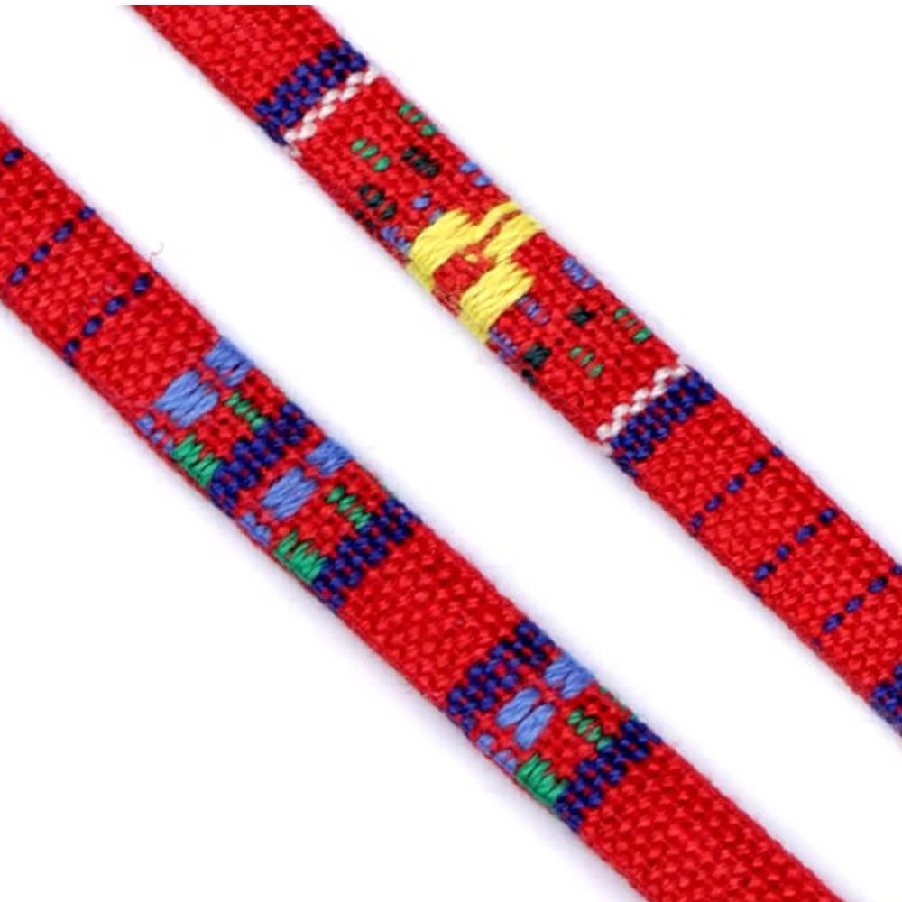 Indianer Kordel-Schnur - ETHNOKORDEL - Ø 7mm - rot mit bunten Mustern