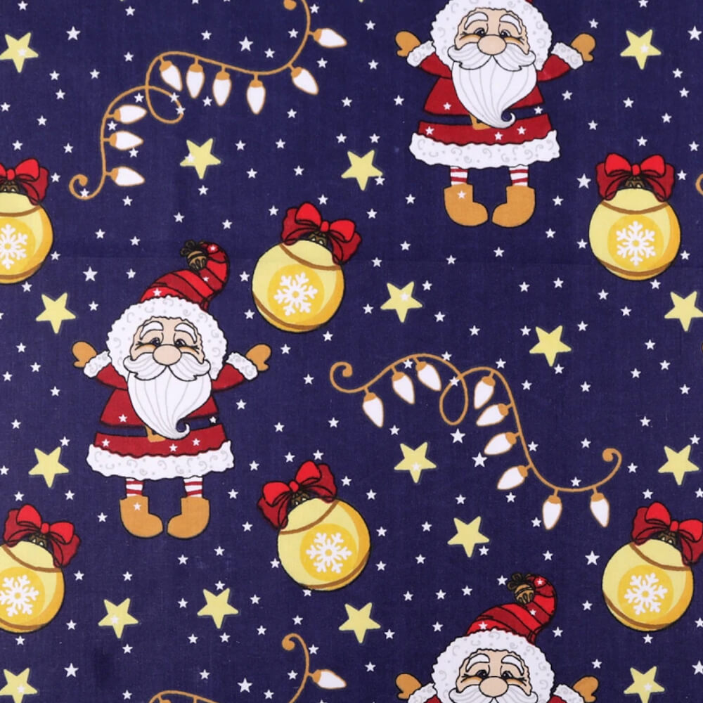 ´0,5 m | Baumwollstoff mit Weihnachtsmotiv mit Nikolaus - Weihnachtsmann (DUNKELBLAU)