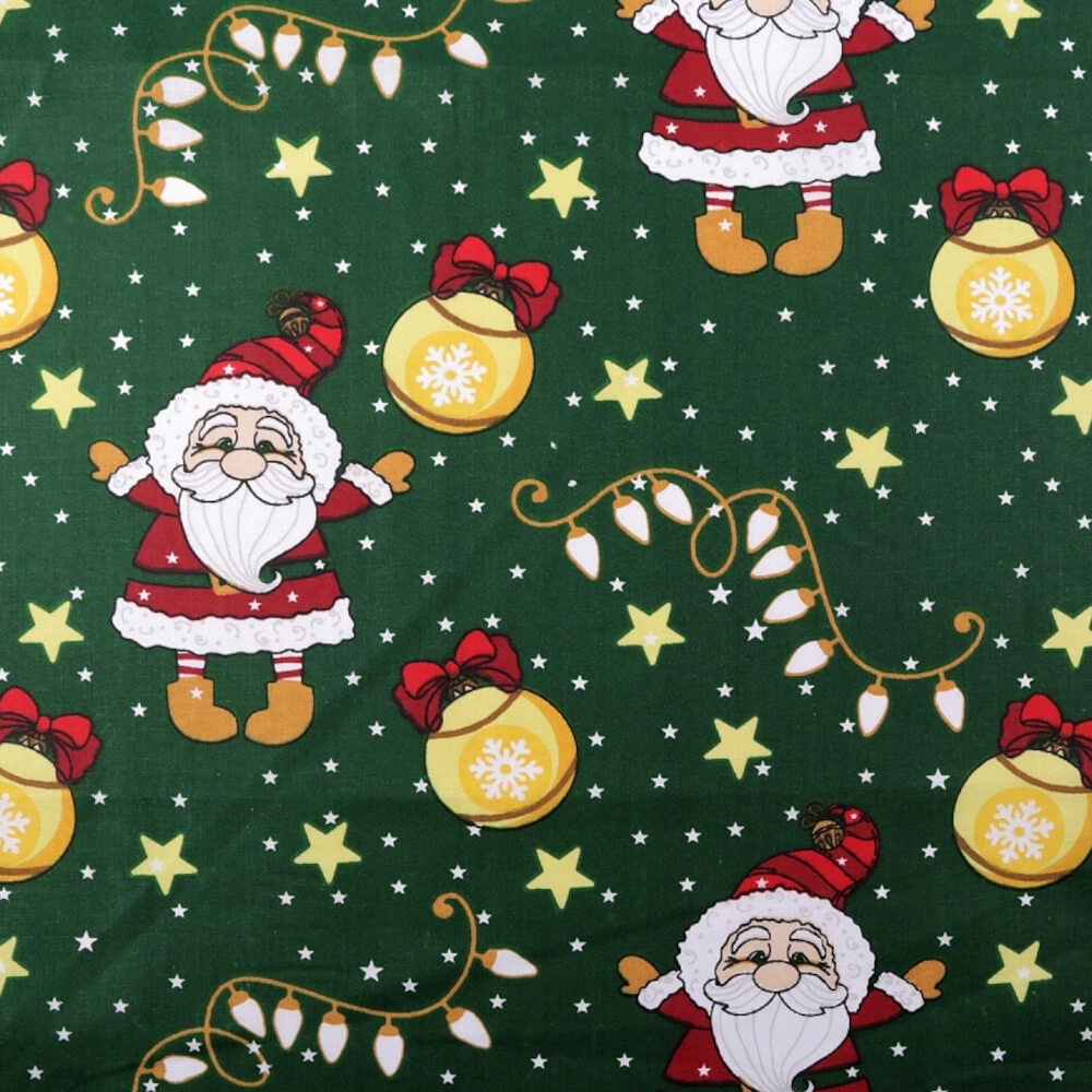 ´0,5 m | Baumwollstoff mit Weihnachtsmotiv mit Nikolaus - Weihnachtsmann (GRÜN)