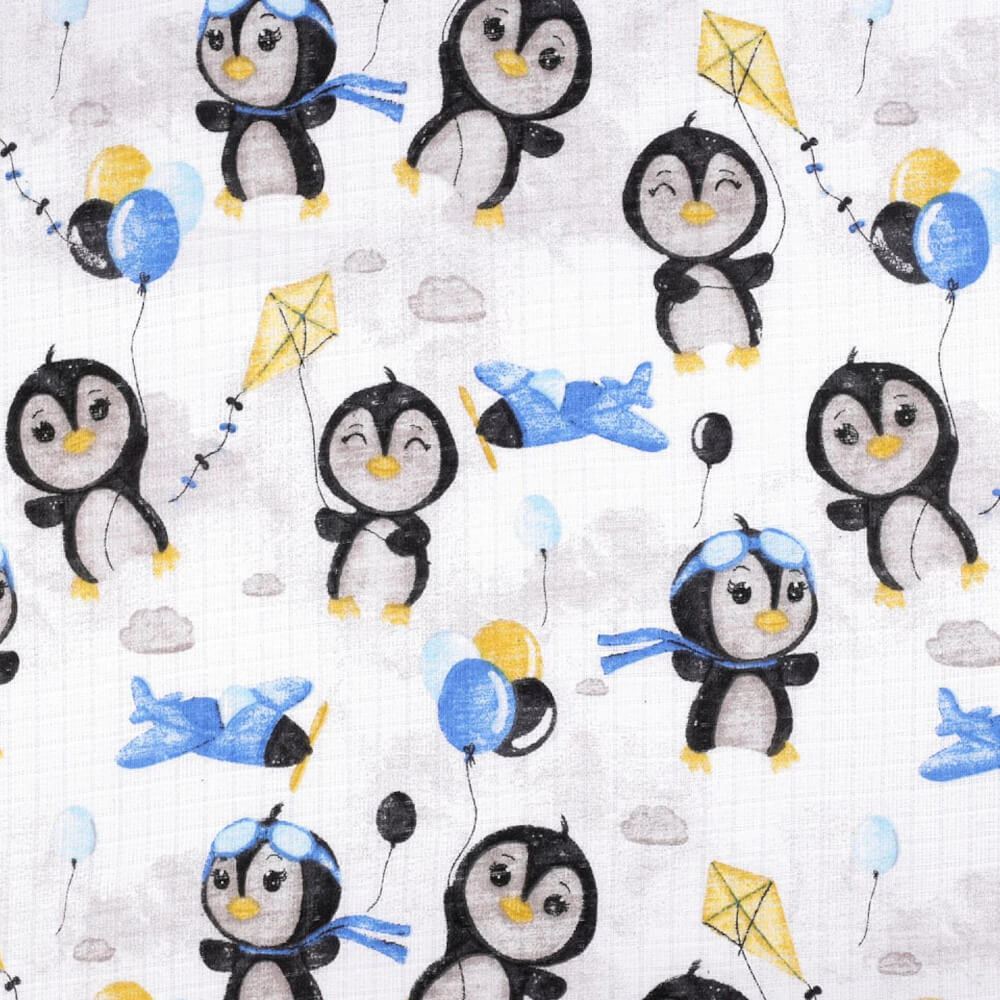 1m | Baumwollstoff / Musselin-Stoff - Pinguin (blau)