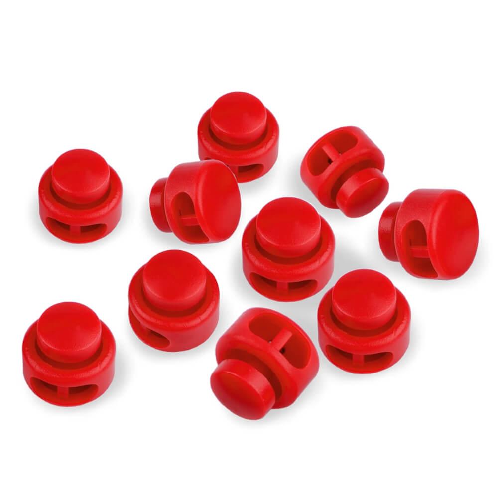 5 Kordelstopper mit 2 Löcher 13 x 15mm - RUND - Rot