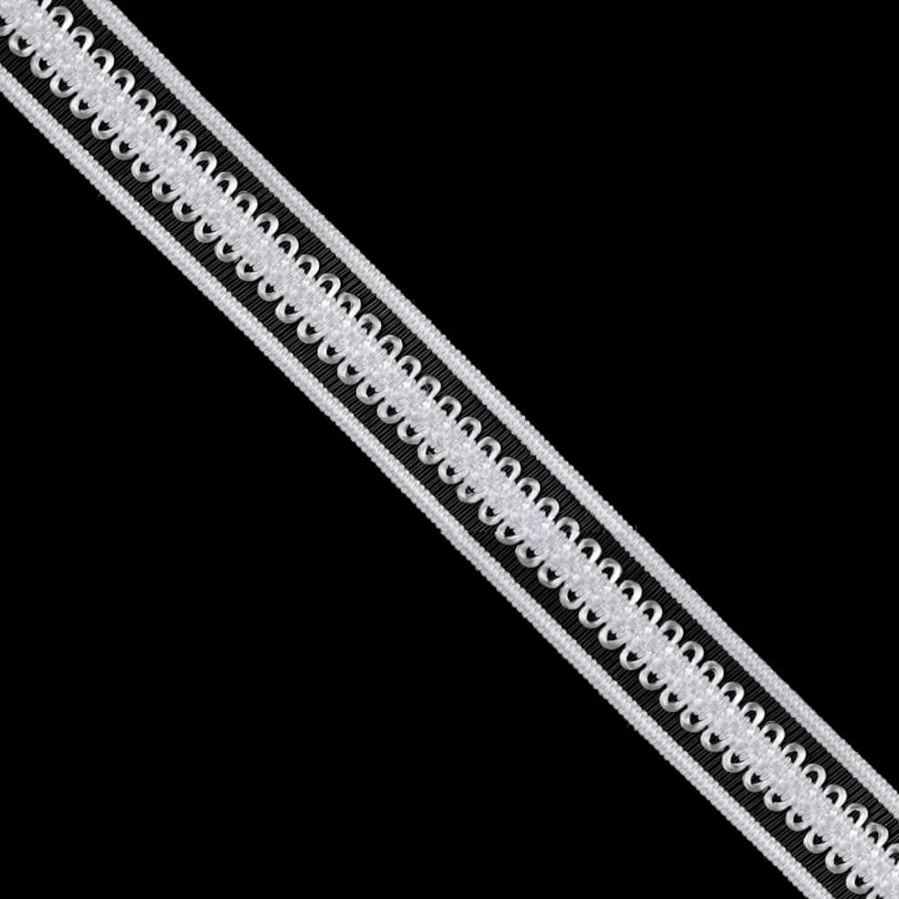 Trägergummiband mit Verzierung, Meterware, 13mm Breite in Off-Weiß