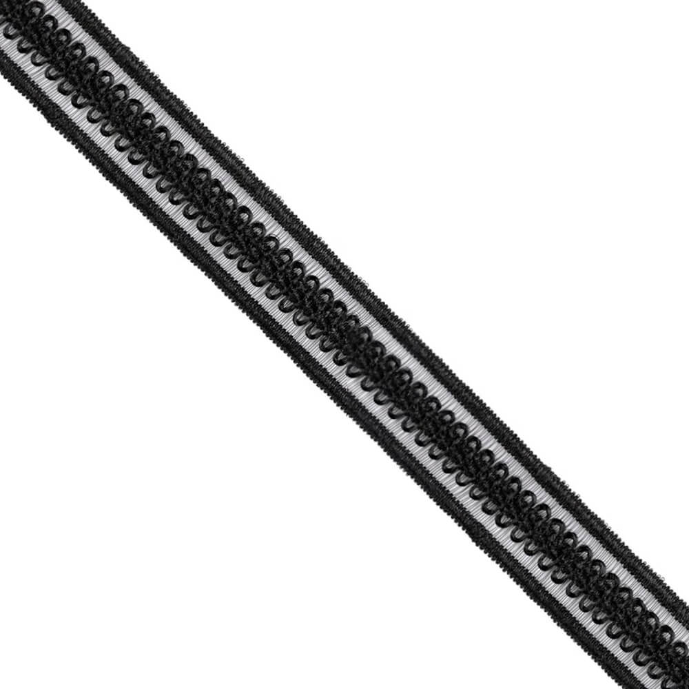 Trägergummiband mit Verzierung, Meterware, 13mm Breite in Schwarz