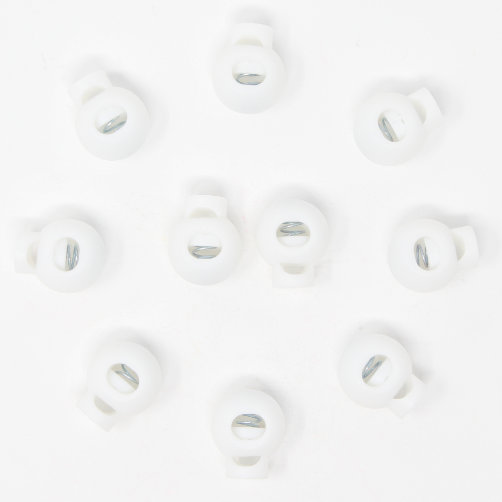 10x 1-Loch Kugel Kordelstopper - 20mm - XL - Weiß