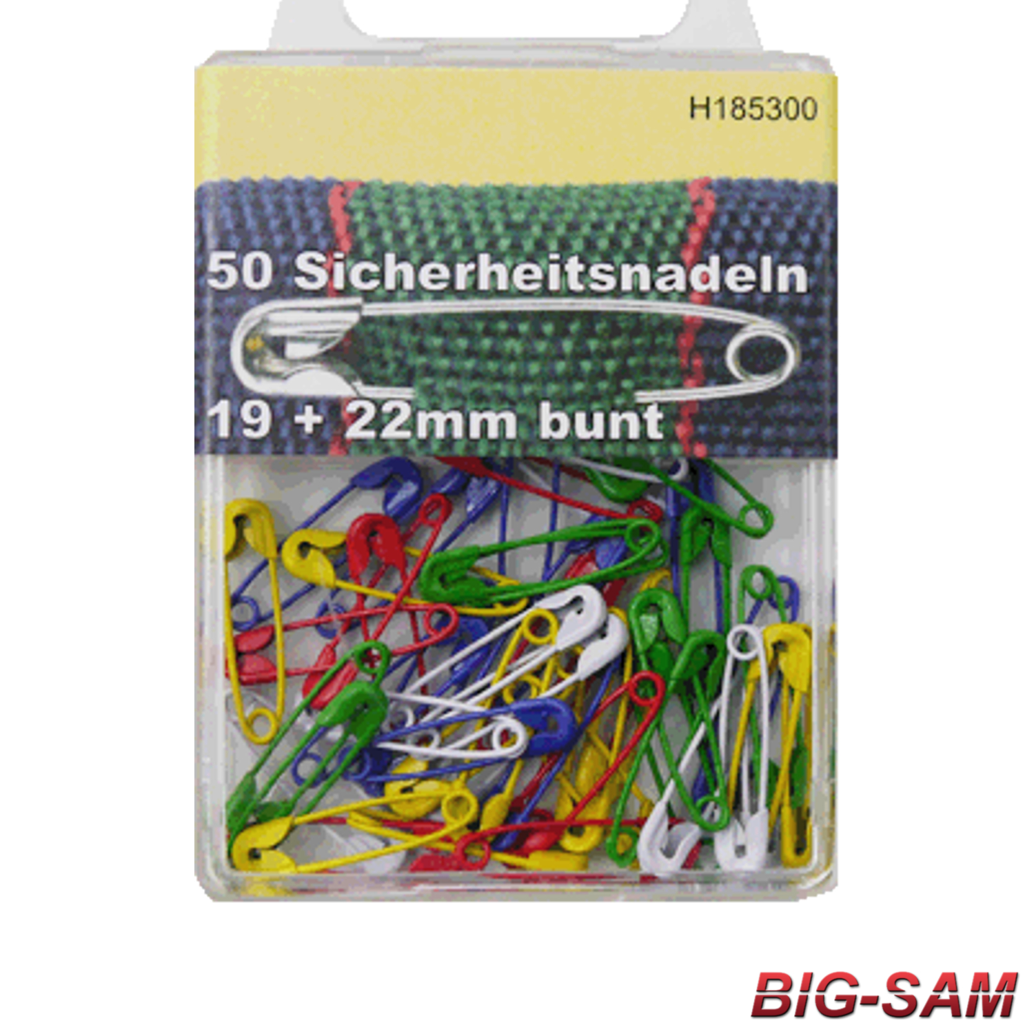 50 Sicherheitsnadeln 19 & 22 mm - Dosenverpackung - BUNT