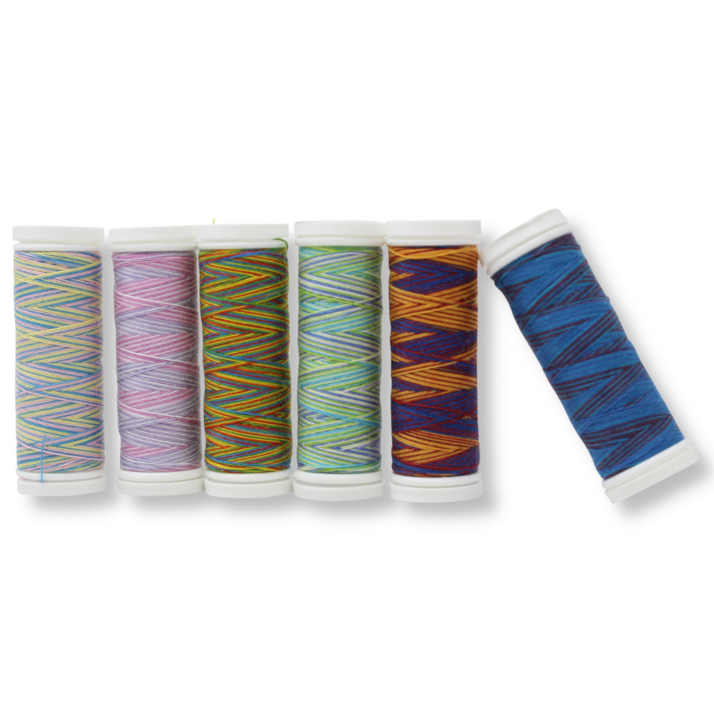 6 MULTICOLOR - Garn Spulen in 80er Stärke - 150 Meter pro Spule - SKY
