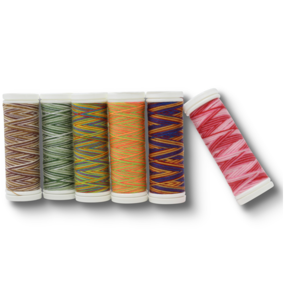 6 MULTICOLOR - Garn Spulen in 80er Stärke - 150 Meter pro Spule - EARTH