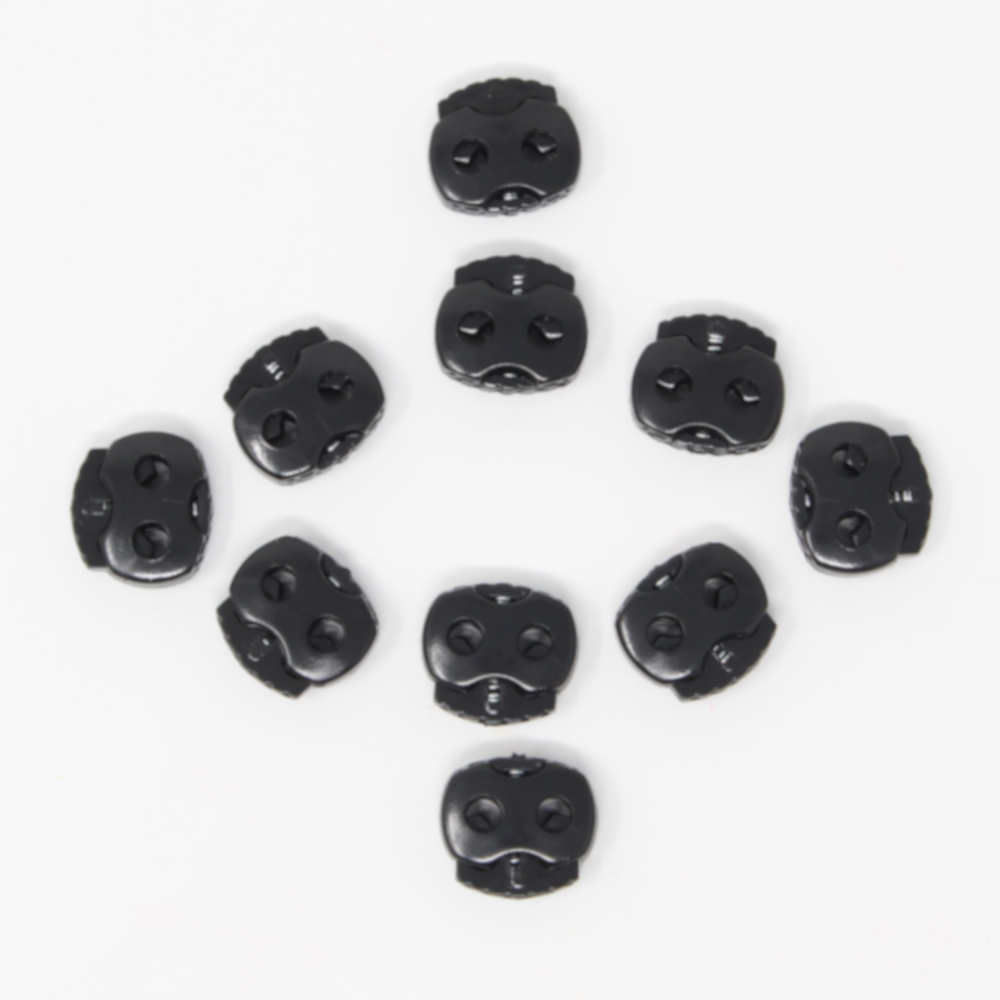 10 Stück - 2-Loch Kordelstopper - 15x15 - Schwarz