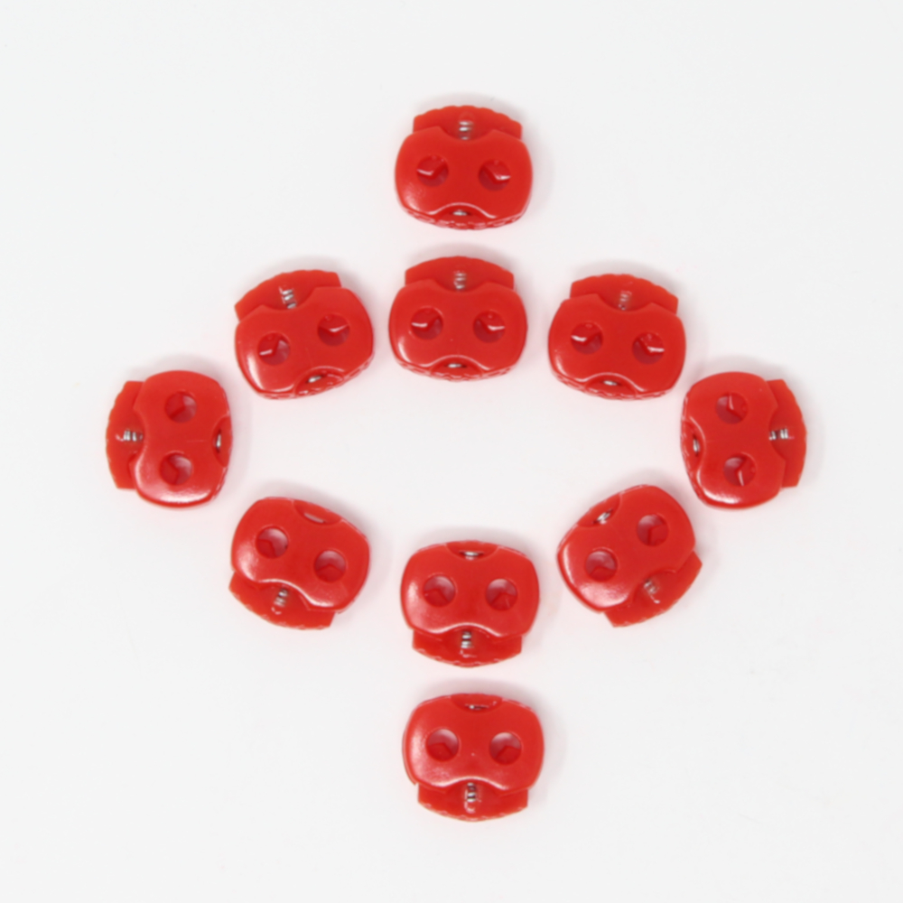 10 Stück - 2-Loch Kordelstopper - 15x15 - Rot