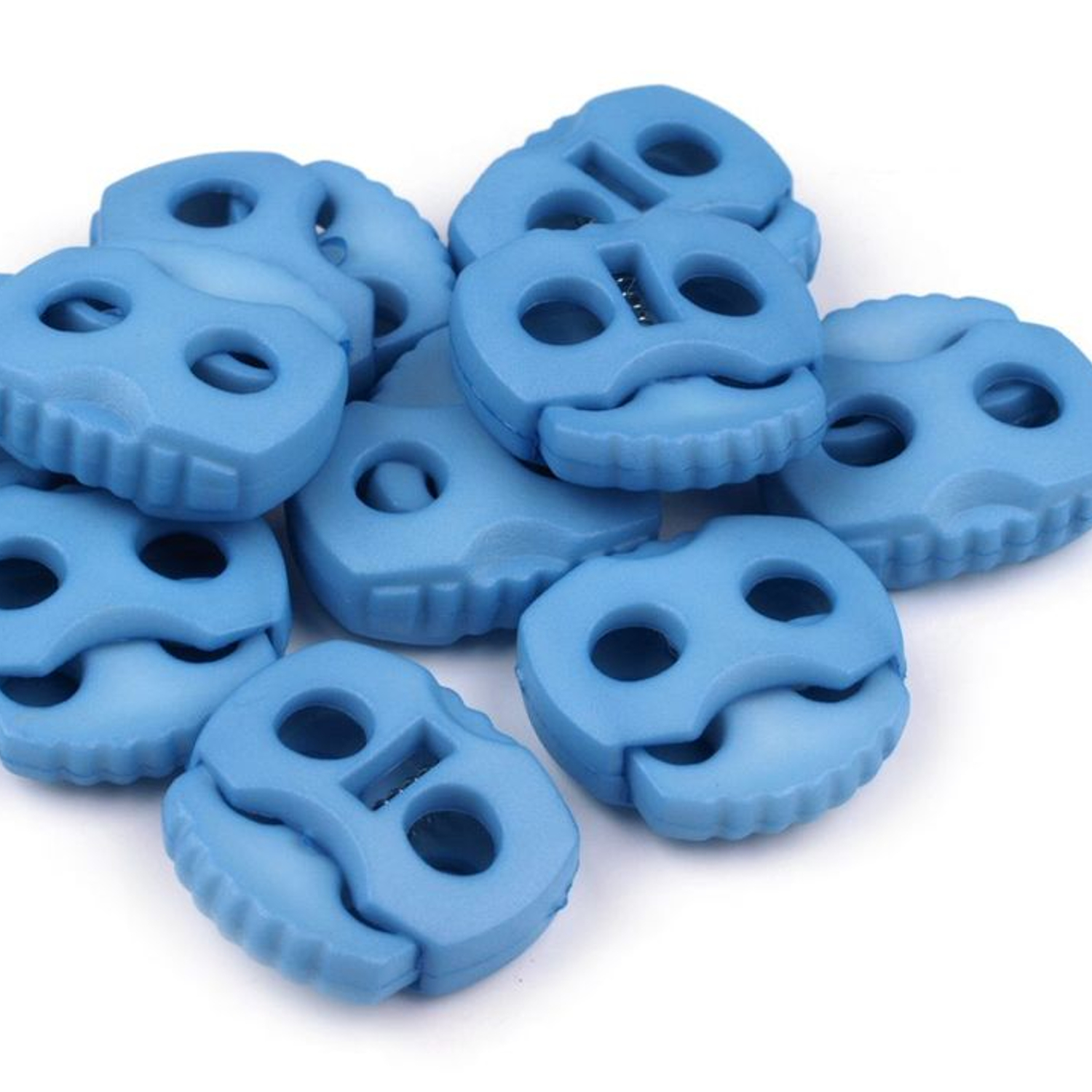 10 Stück - 2-Loch Kordelstopper - 20x20 - Blau