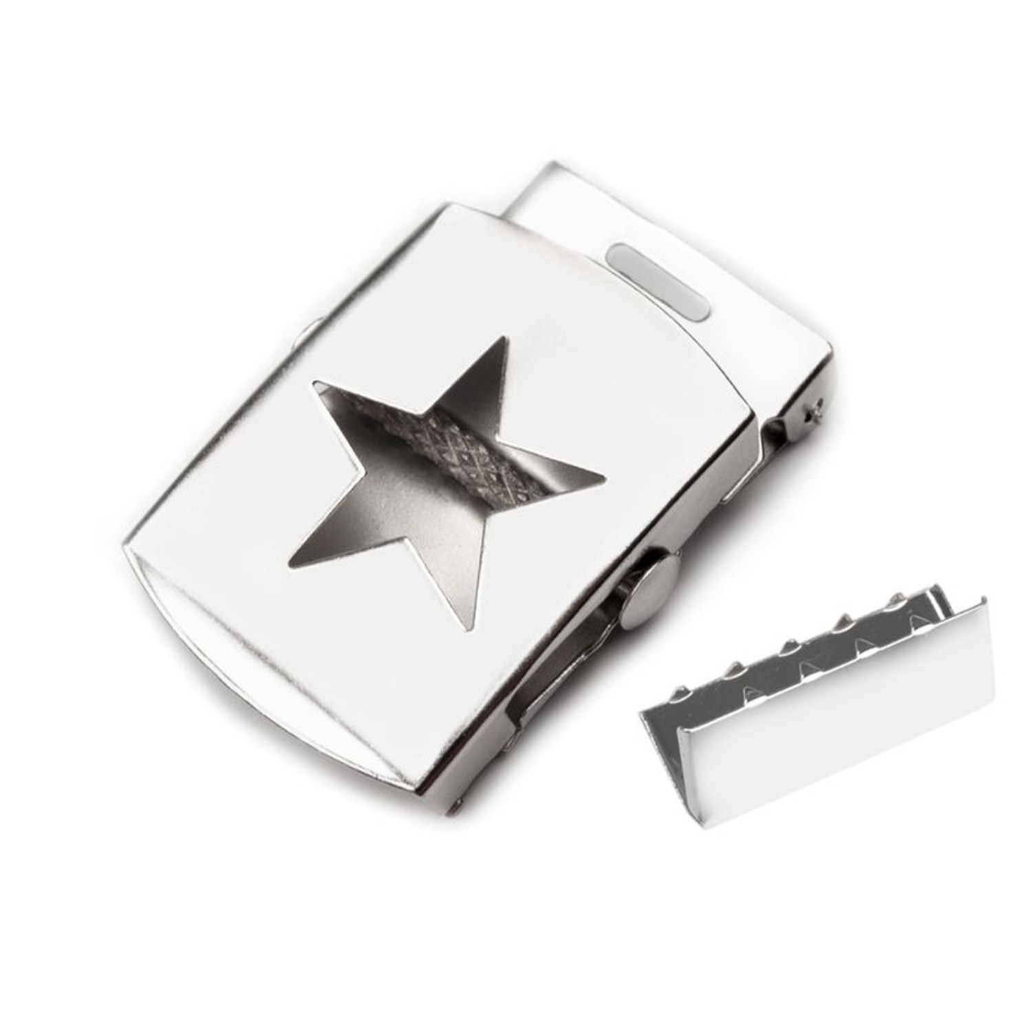 Gürtelschnalle mit Stern - 30mm  mit Endstück - silberfarbend