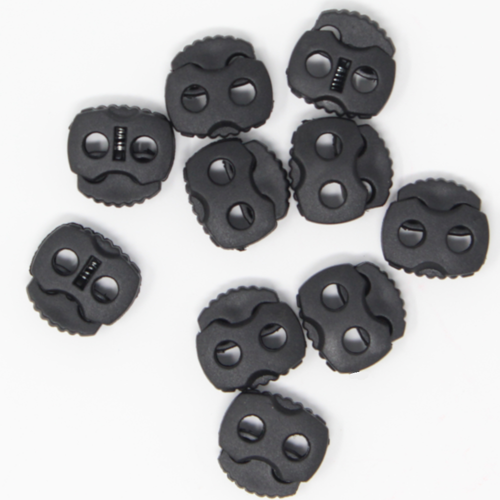 10 Stück - 2-Loch Kordelstopper - 20x20 - Schwarz