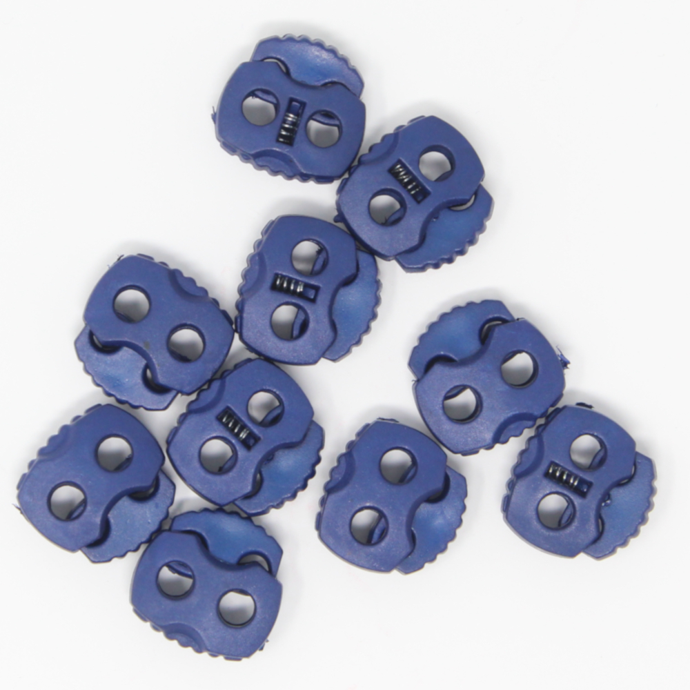 10 Stück - 2-Loch Kordelstopper - 20x20 - Jeansblau