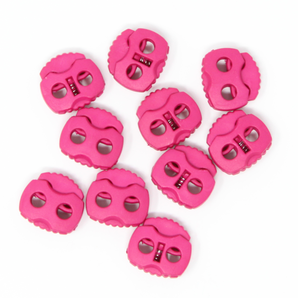 10 Stück - 2-Loch Kordelstopper - 20x20 - lila-rosa reflex