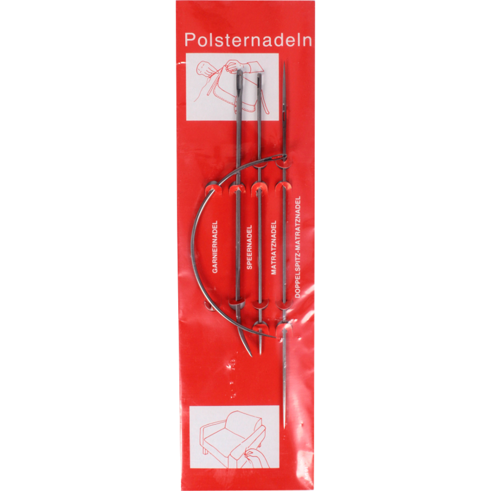 4 Polsternadeln - Garniernadel, Speernadel, Matratzennadel & Doppelspitz
