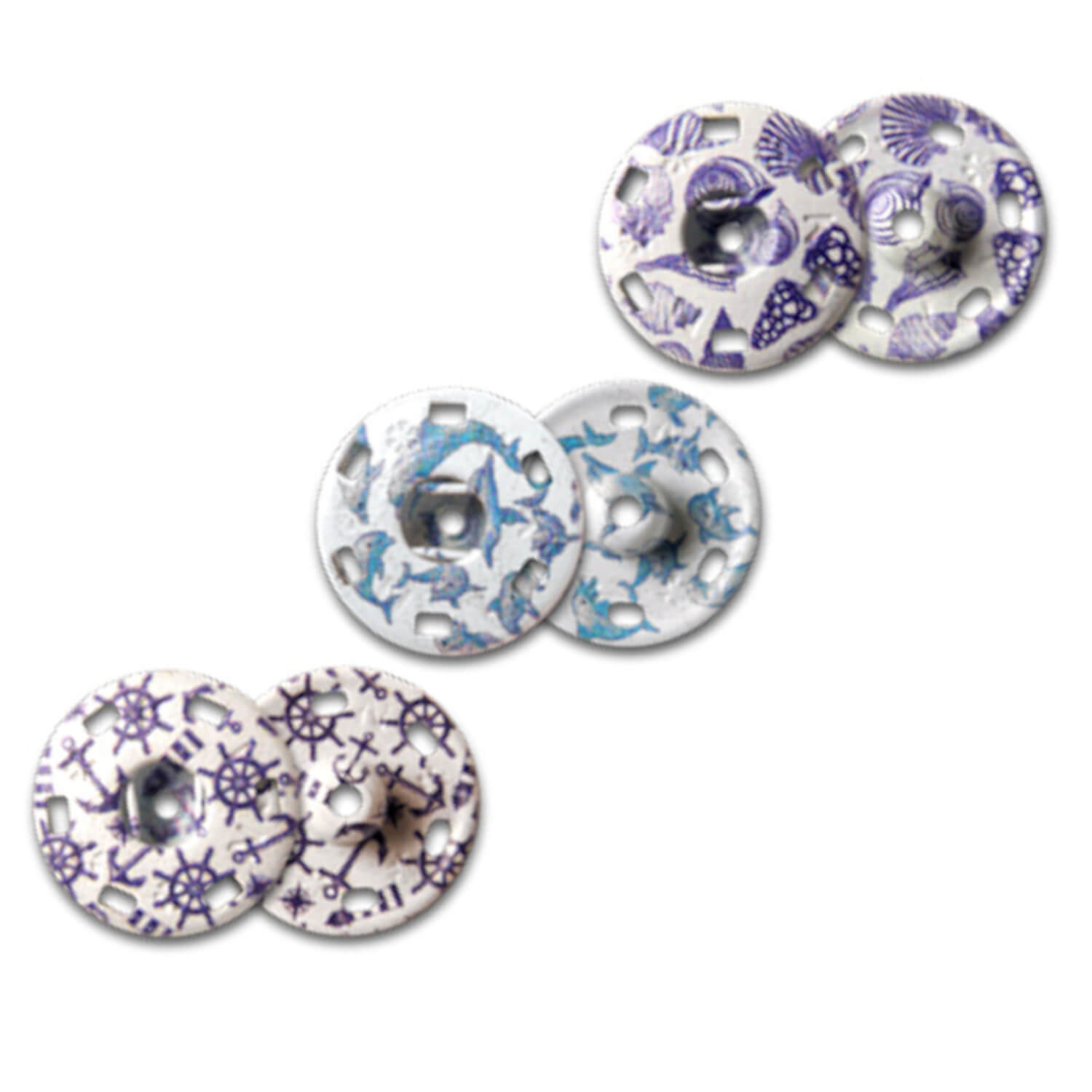 KOH-I-NOOR | 3x Druckknopf 20,9 mm - Maritime Muster