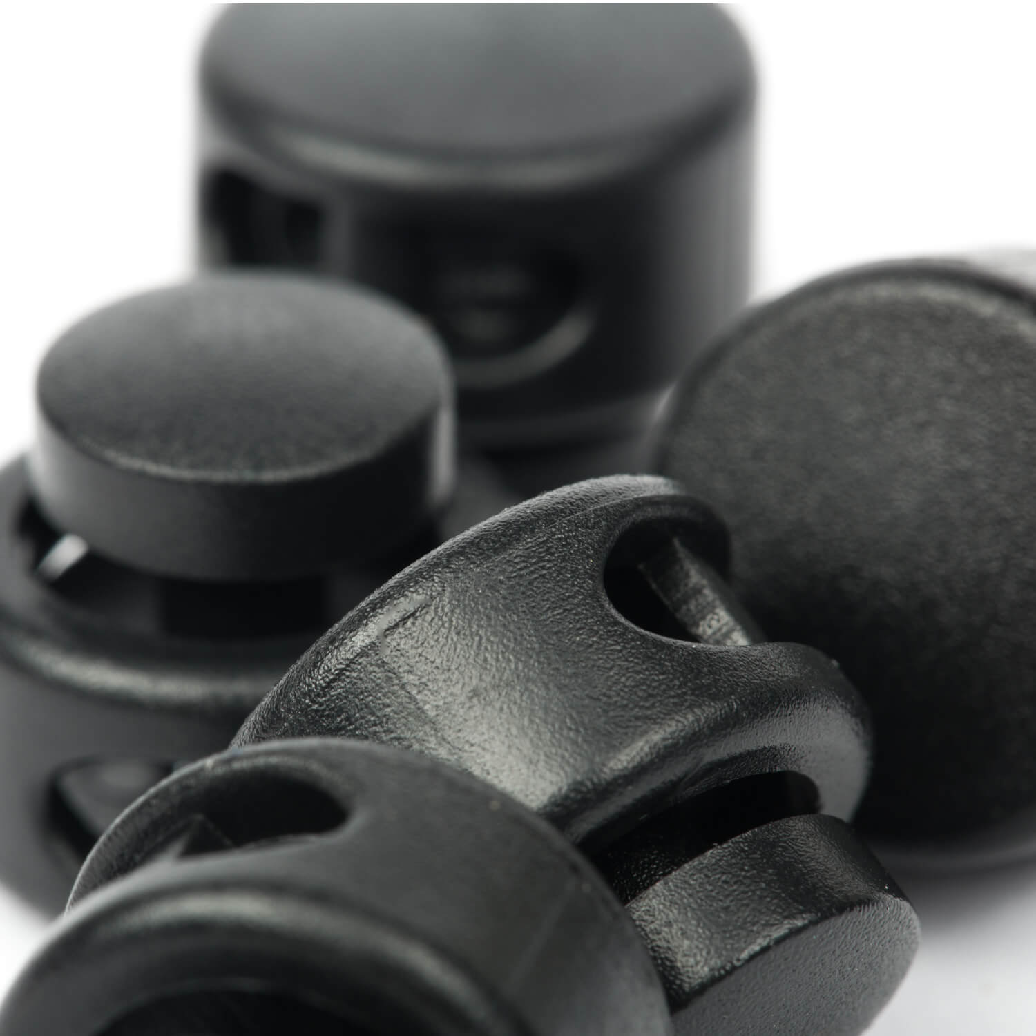 5 Kordelstopper mit 2 Löcher 13 x 15mm - RUND - Schwarz