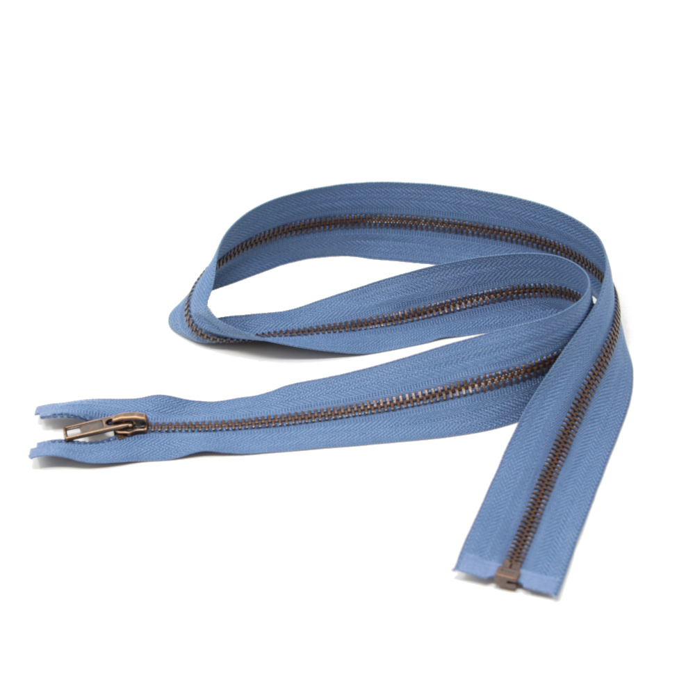 75cm teilbarer Metall-Reißverschluss aus Altkupfer in Jeansblau