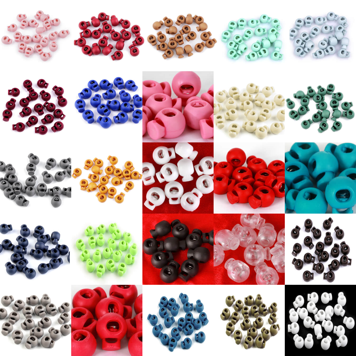 10 Kordelstopper 1-Loch 15x19 mm aus Kunststoff in versch. Farben