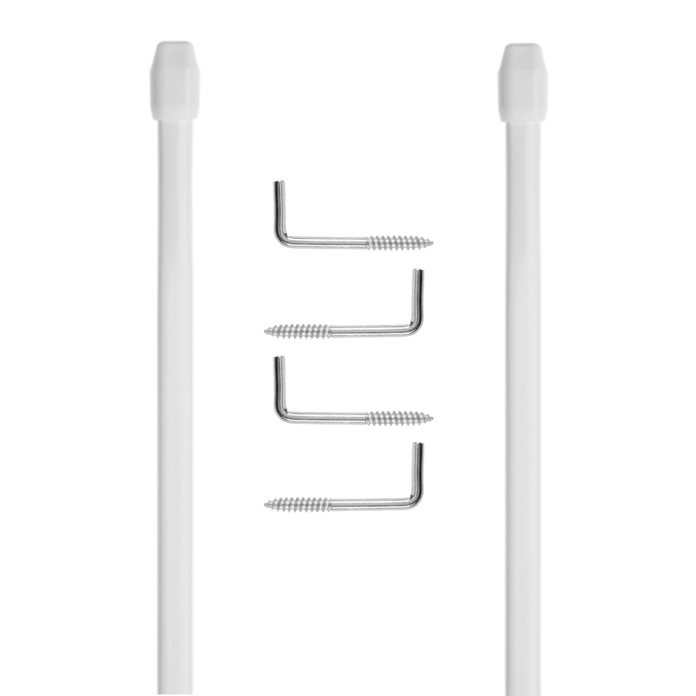 2 Stück Bistro Vitragestangen 30 - 45cm in Weiß mit Schraubhaken