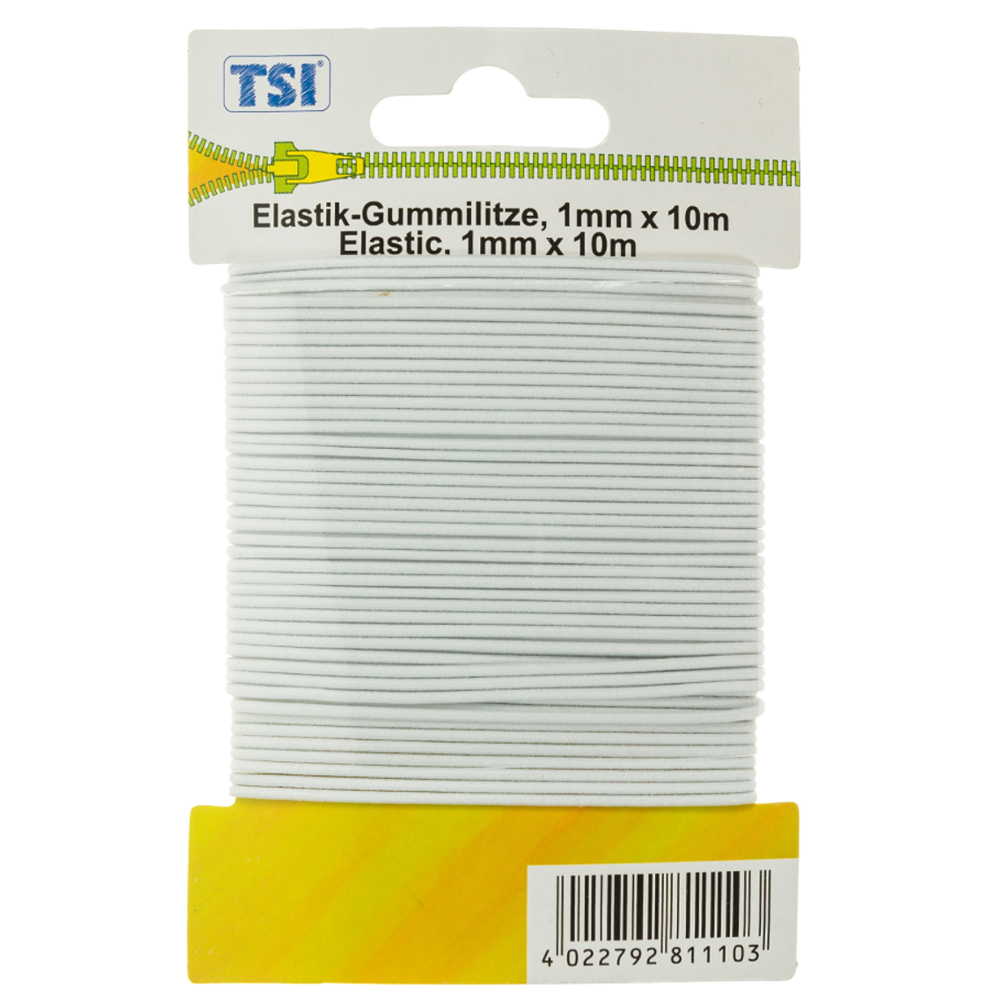 TSI | Elastic-Gummilitze rund mit 1mm dicke und 10m Länge in Weiß