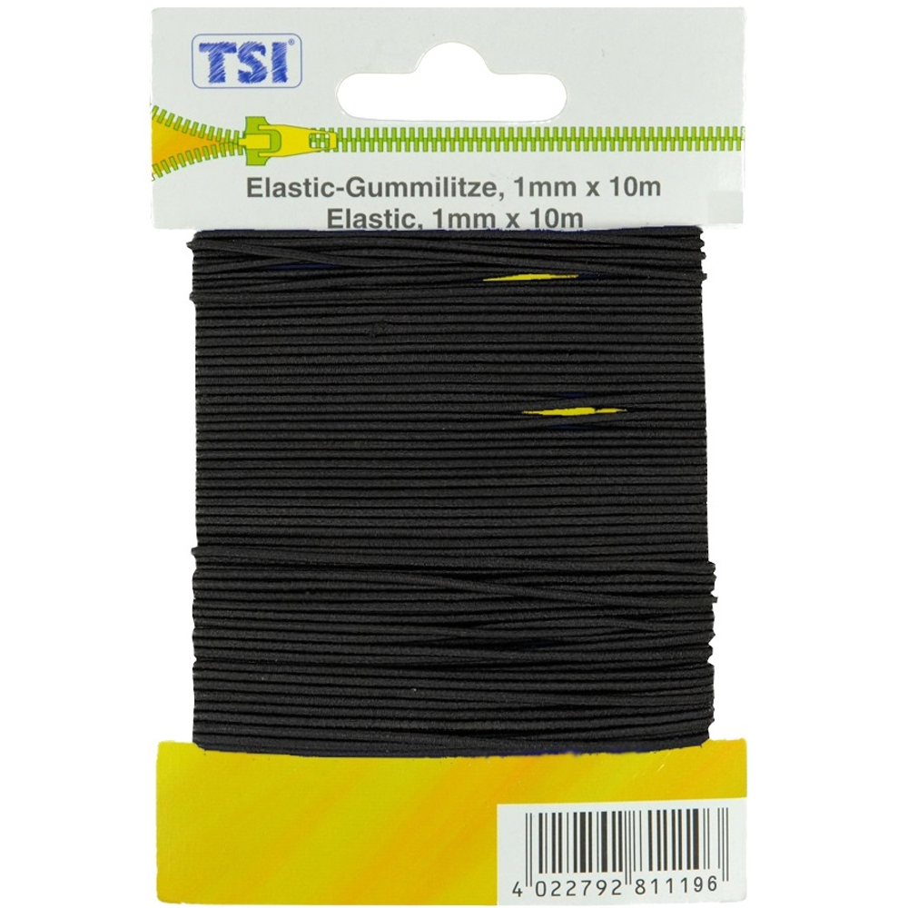 TSI | Elastic-Gummilitze rund mit 1mm dicke und 10m Länge in Schwarz