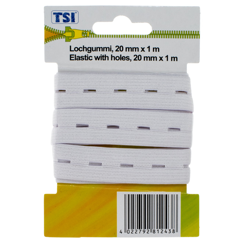 TSI | 1m Lochgummiband mit 20mm Breite in Weiß