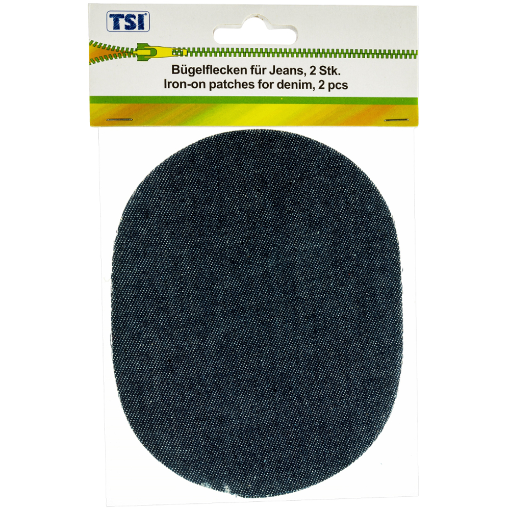 TSI | 2 Jeans Bügelflicken in ovaler Form aus 100% Baumwolle Dunkelblau