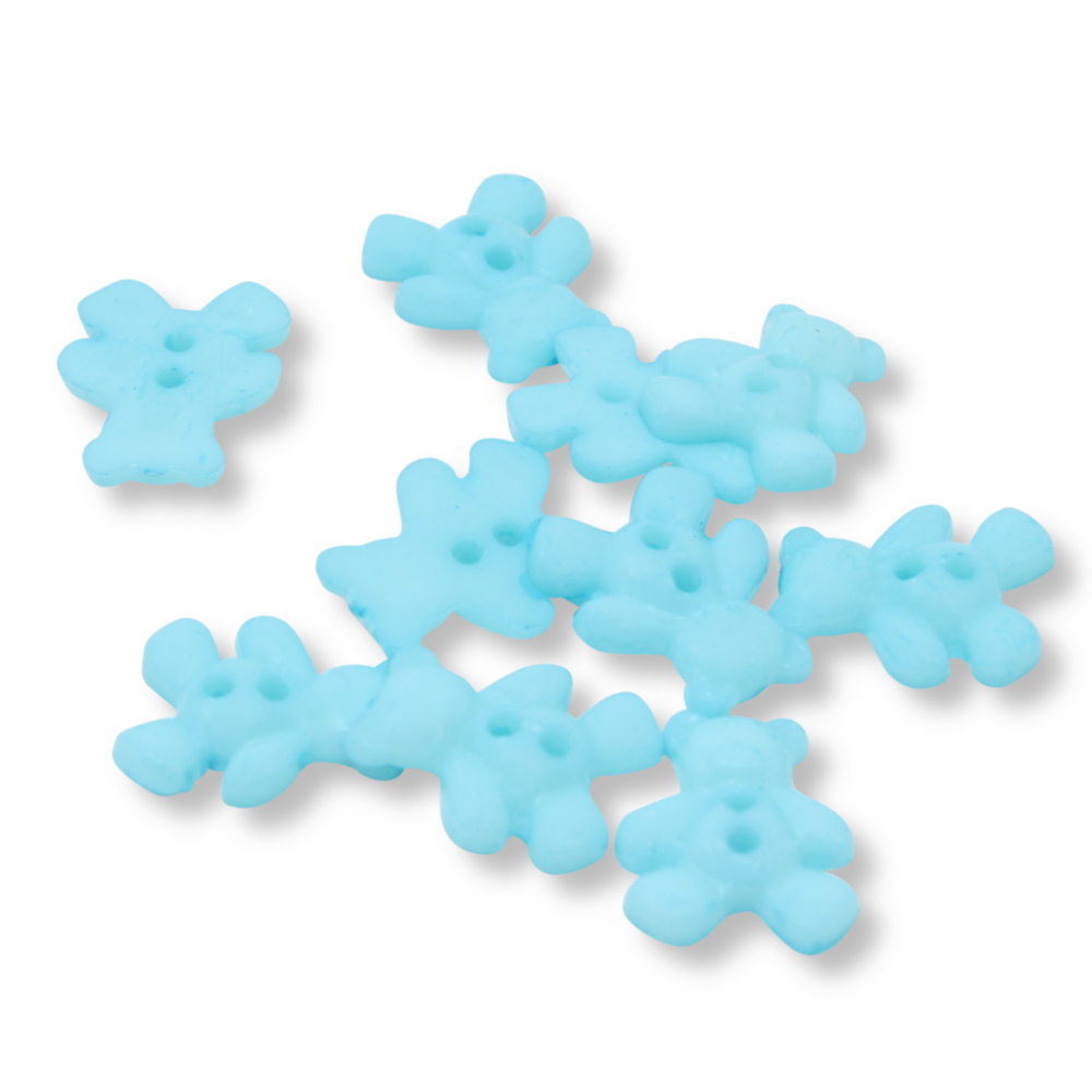 10x 2-loch Kunststoffknöpfe in Teddyform 19,3x16 mm in Babyblau