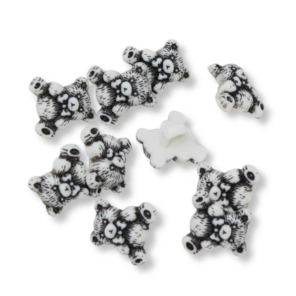 10 Ösenknöpfe aus Kunststoff Teddybär 15x15mm in Schwarz/Weiß
