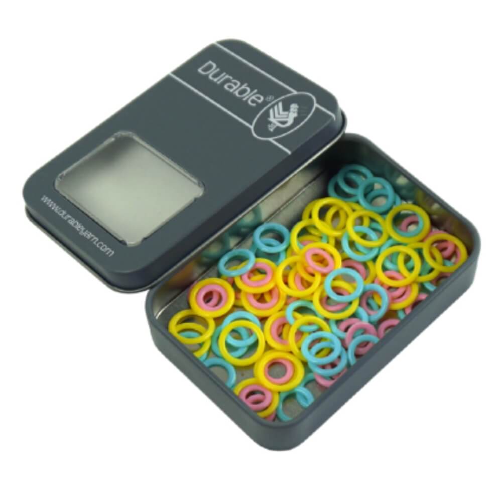Durable Maschenmarkiererringe 10 mm, 12 mm und 14 mm; 90 Stück farbig sortiert